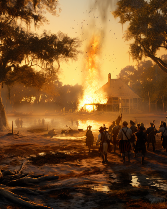 Illustration of a colonial-era uprising